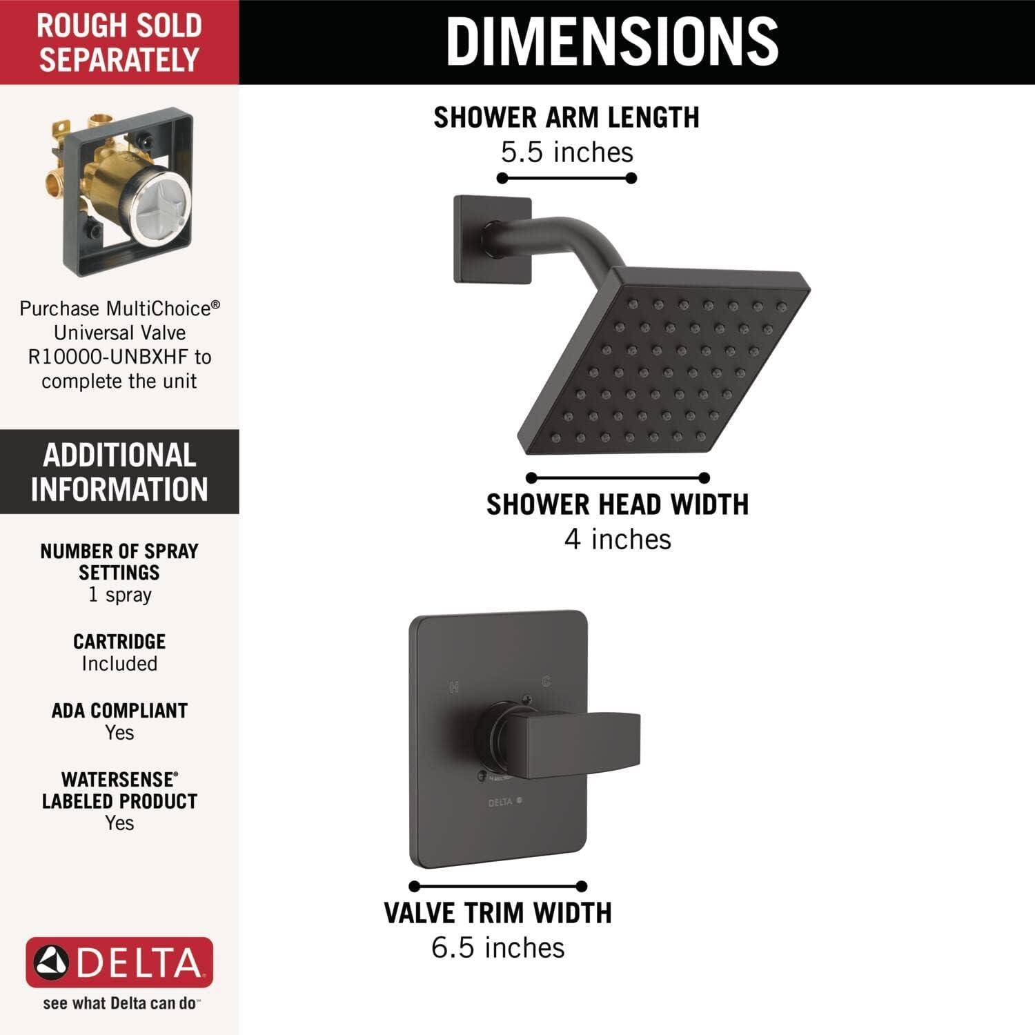 Matte Black Square Rain Shower Trim Kit with Single Function