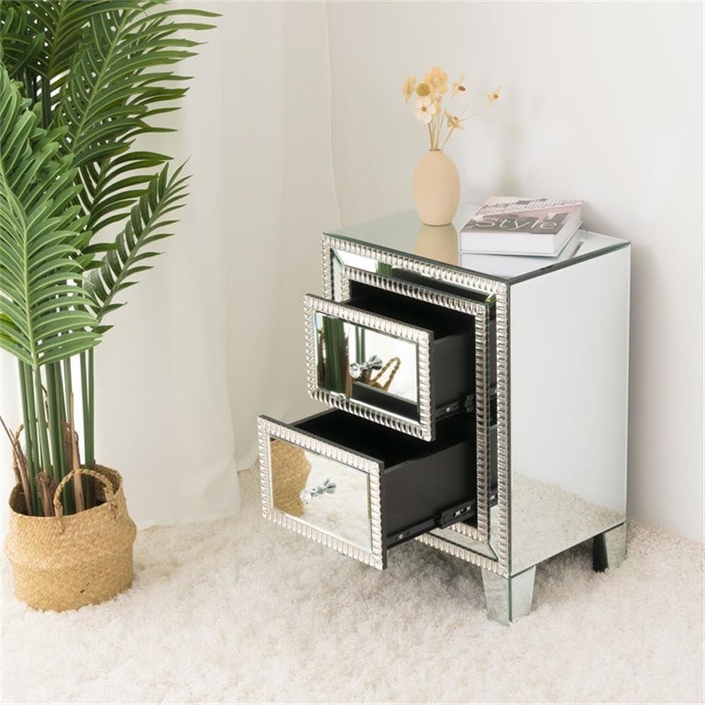 Better Home Products Mirrored Nightstand 2 Drawers Mirrored Bedside Table