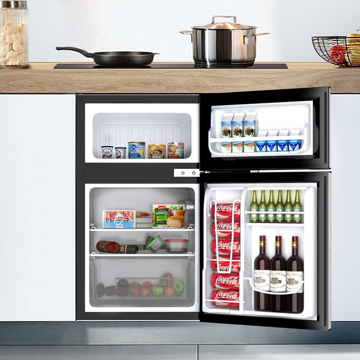 Costway Costway 3.2 Cubic Feet Portable Freestanding Mini Fridge with Freezer
