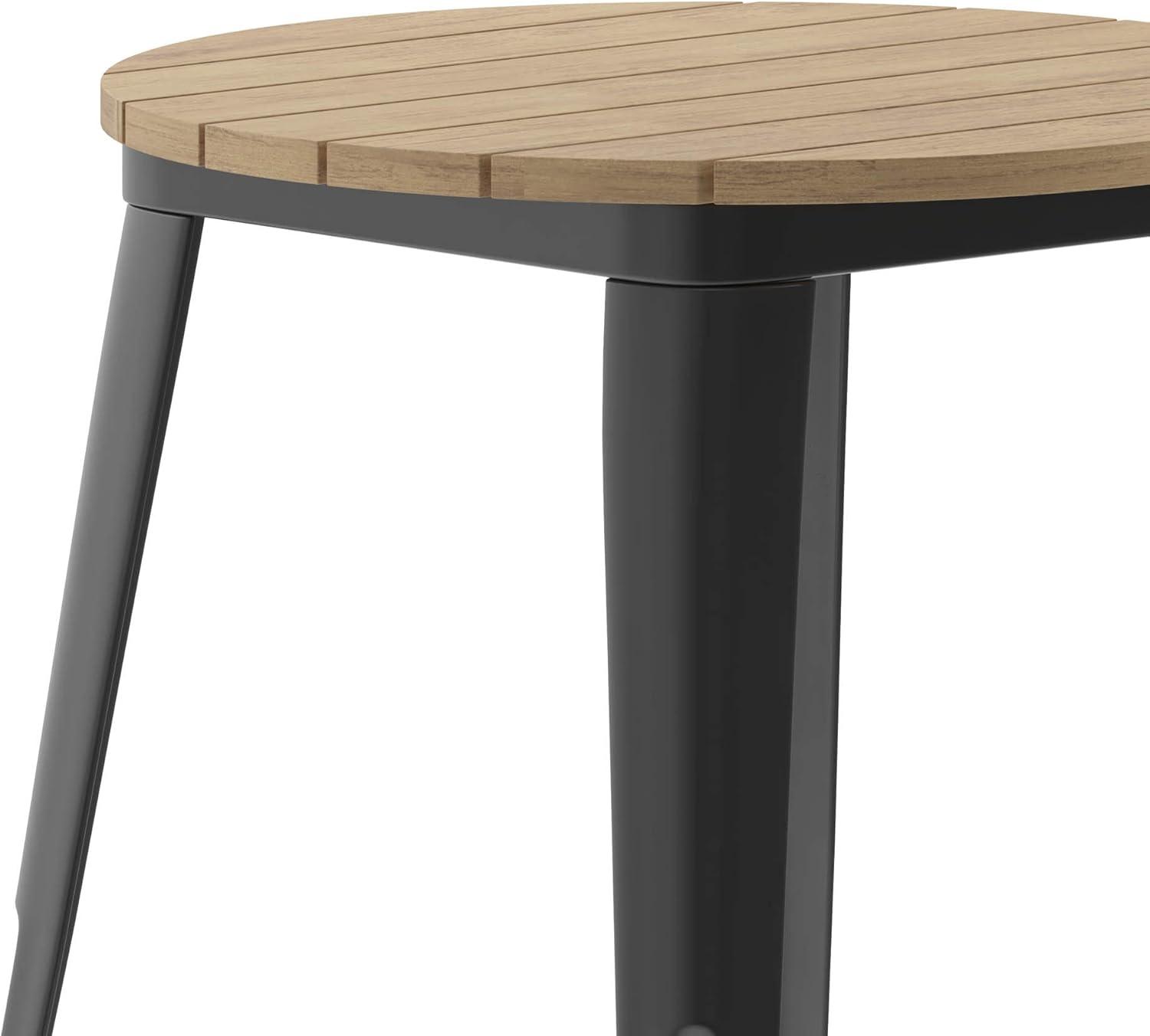 Flash Furniture Declan Commercial Grade Indoor/Outdoor Dining Table, 23.75" Round All Weather Brown Poly Resin Top with Black Steel Base