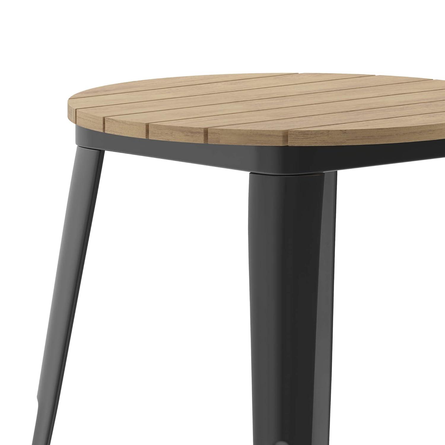 Flash Furniture Declan Commercial Grade Indoor/Outdoor Dining Table, 23.75" Round All Weather Brown Poly Resin Top with Black Steel Base