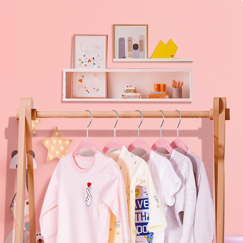Juvale 50 Pack Pink Velvet Baby Clothes Hangers for Closet Storage, Children's Nursery, Kid's Closet, Slip-Resistant, 11 In