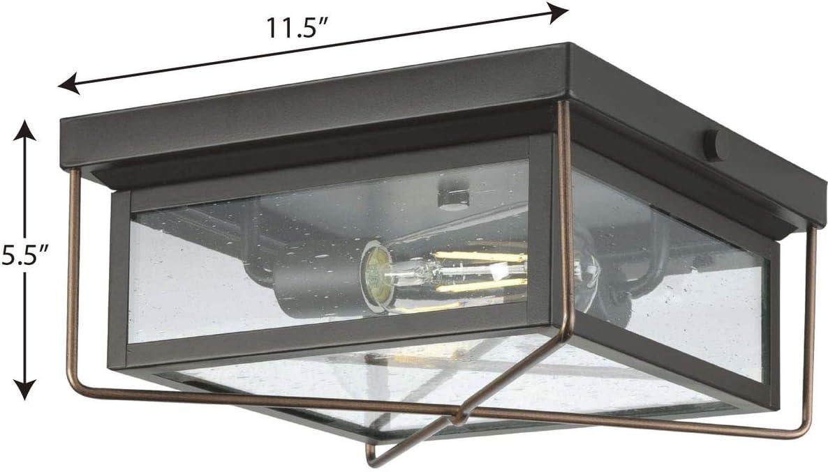 Progress Lighting Barlowe 2-Light Antique Bronze Farmhouse Outdoor Flush Mount Ceiling Light with Clear Seeded Glass