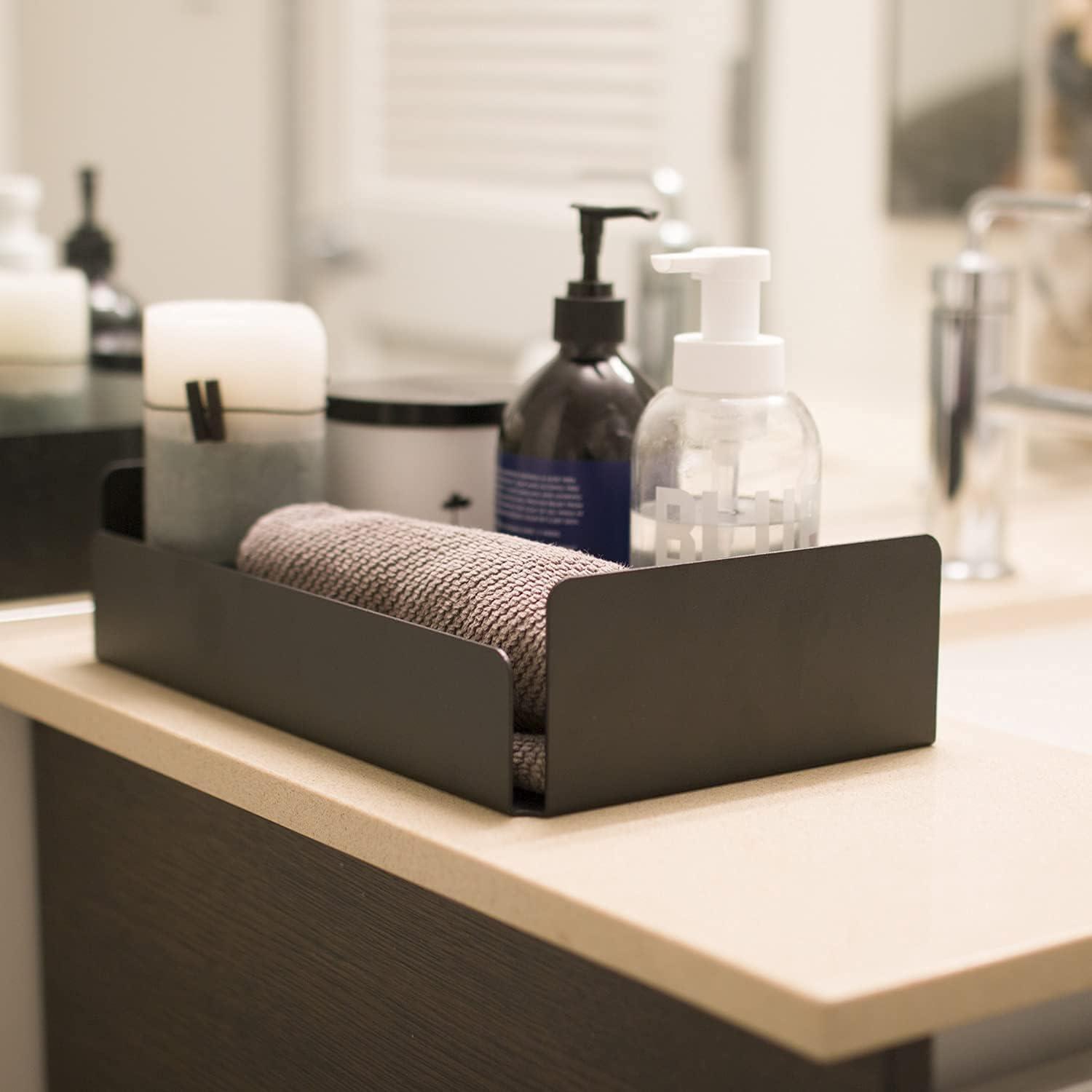 Modern Metal Tray Organizer for Bathroom Vanity Countertop Storage, Black