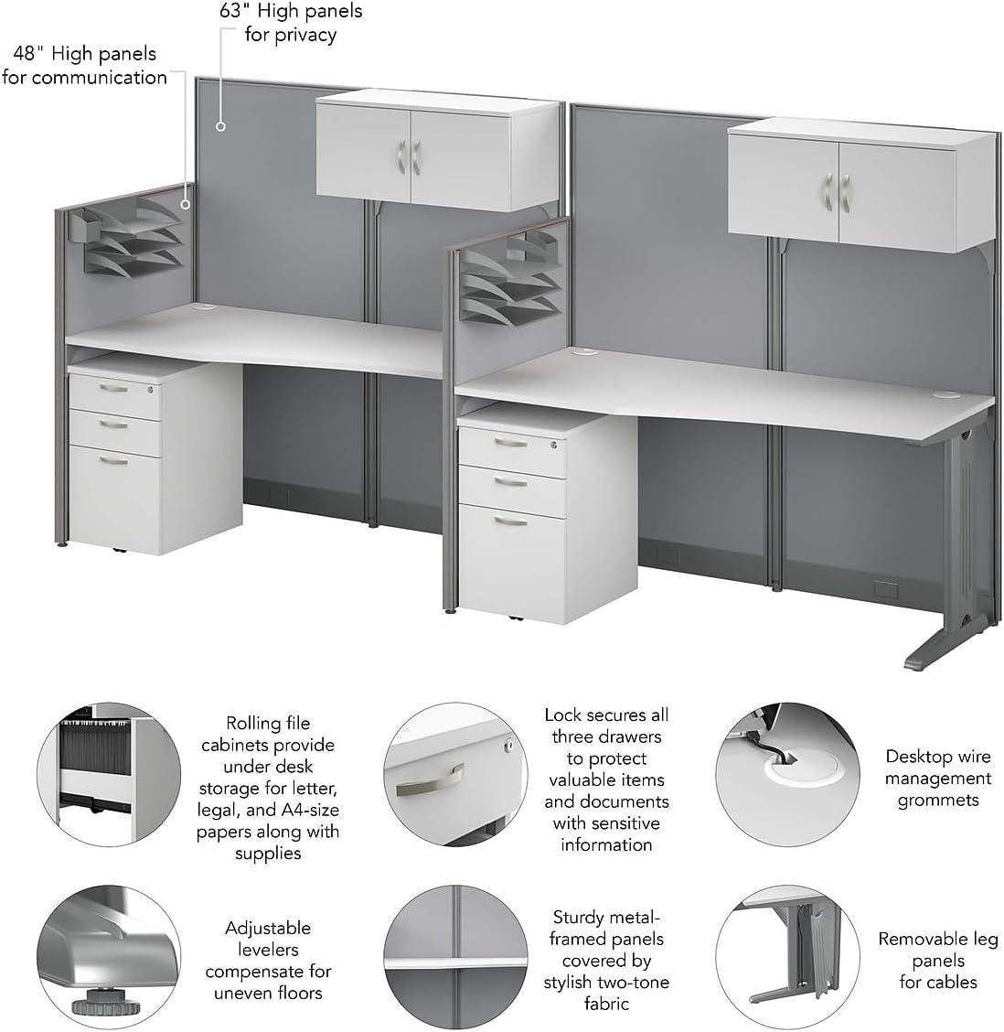 BBF Office In An Hour 2 Person Straight Cubicle Desks with Storage, Drawers, and Organizers