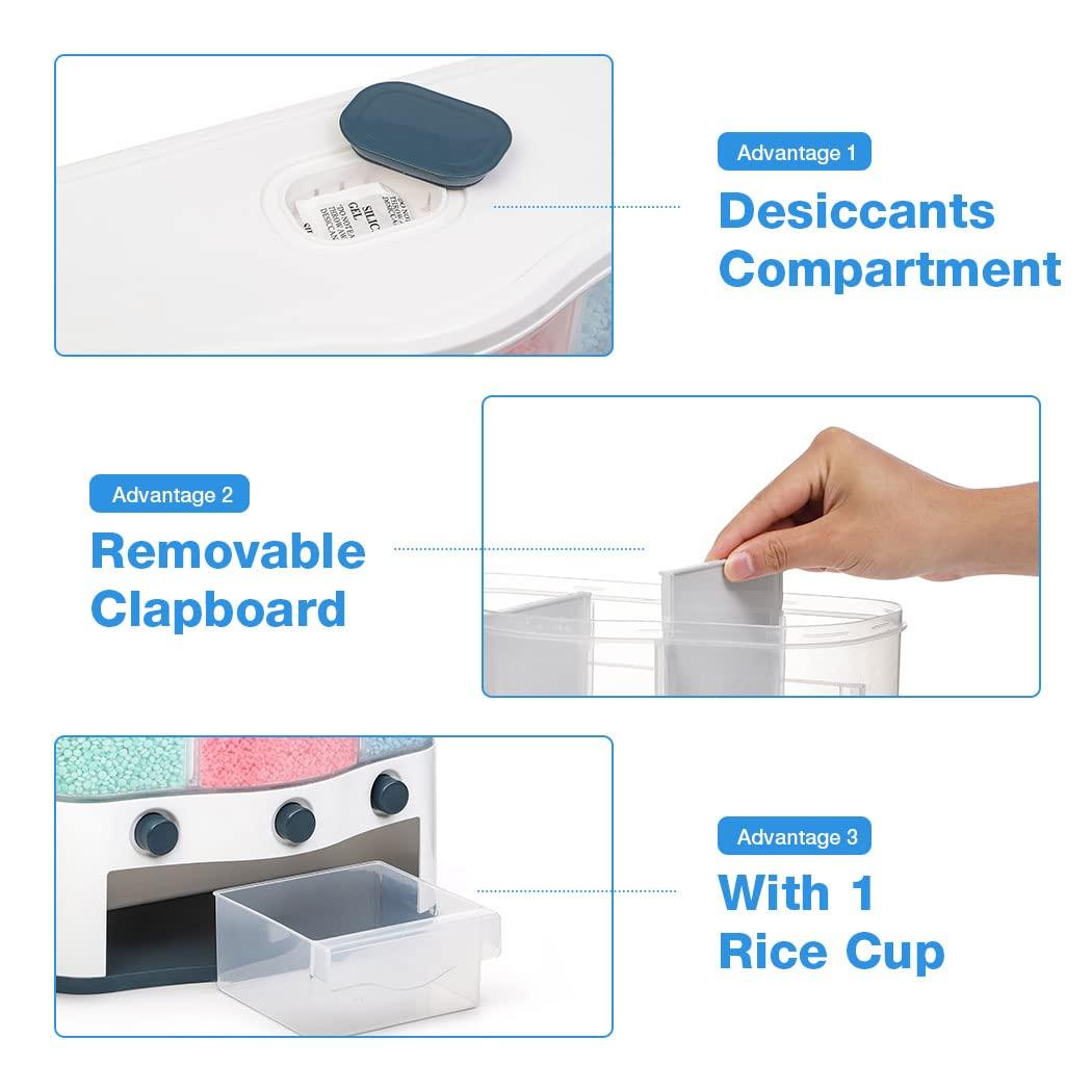Conworld 3 Grid Wall-Mounted Dry Food Storage Container with Measuring Cups