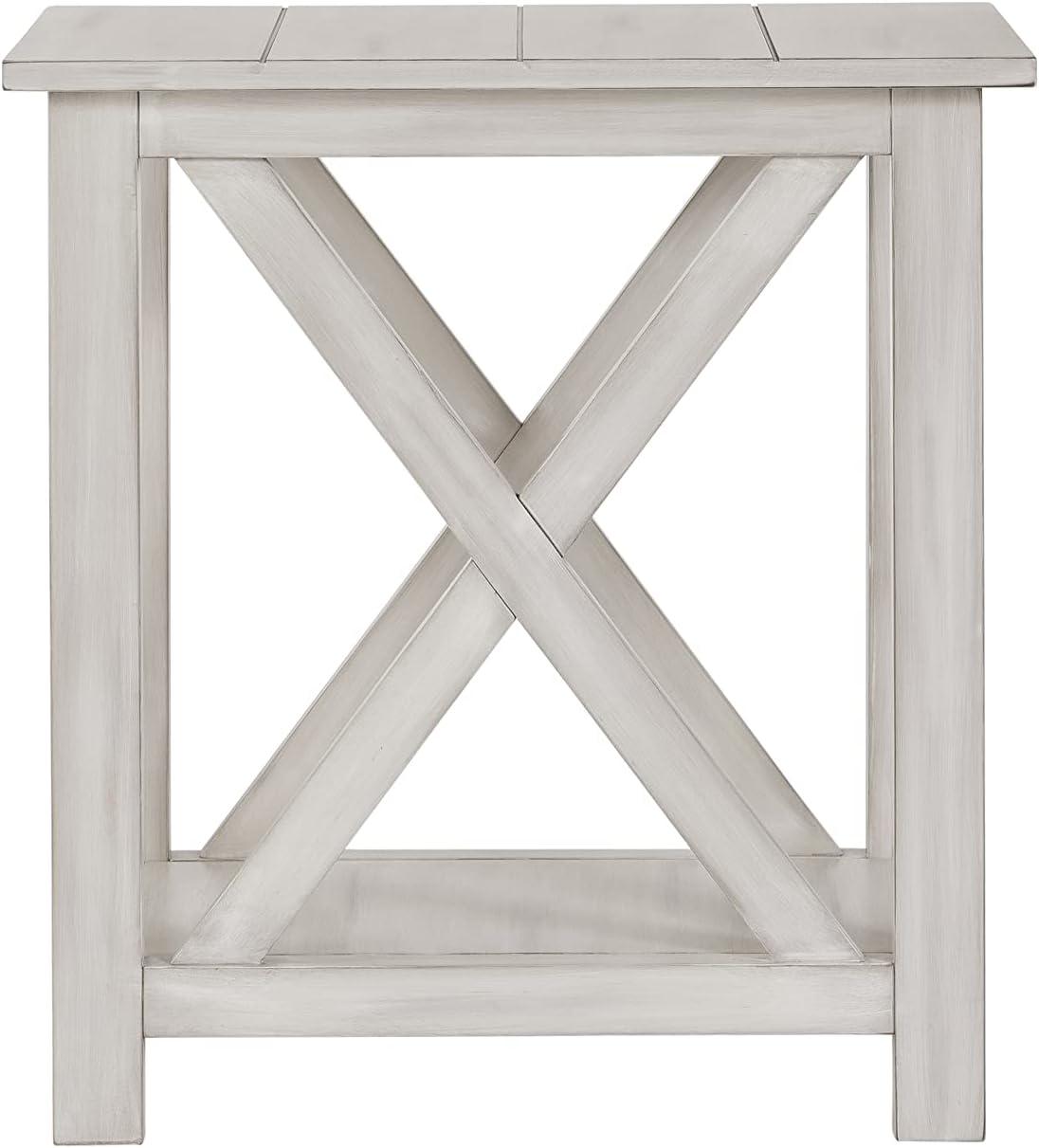 Jamestown End Table White - Boraam: Antique-Look Accent Table, Storage Shelf, Farmhouse Design