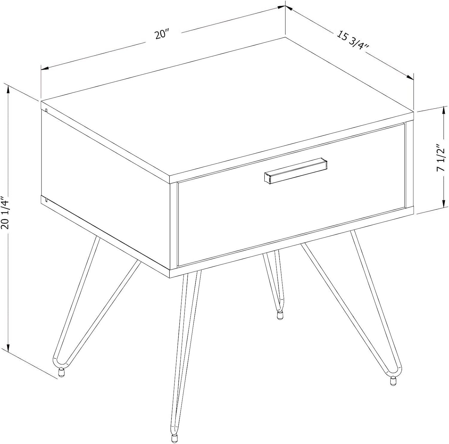 Slendel Pure White Mid-Century Scandinavian 1-Drawer Nightstand