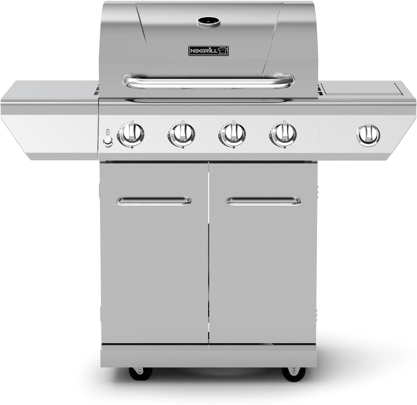 Nexgrill 4 - Burner Freestanding Propane Gas Grill with Side Burner and Cabinet