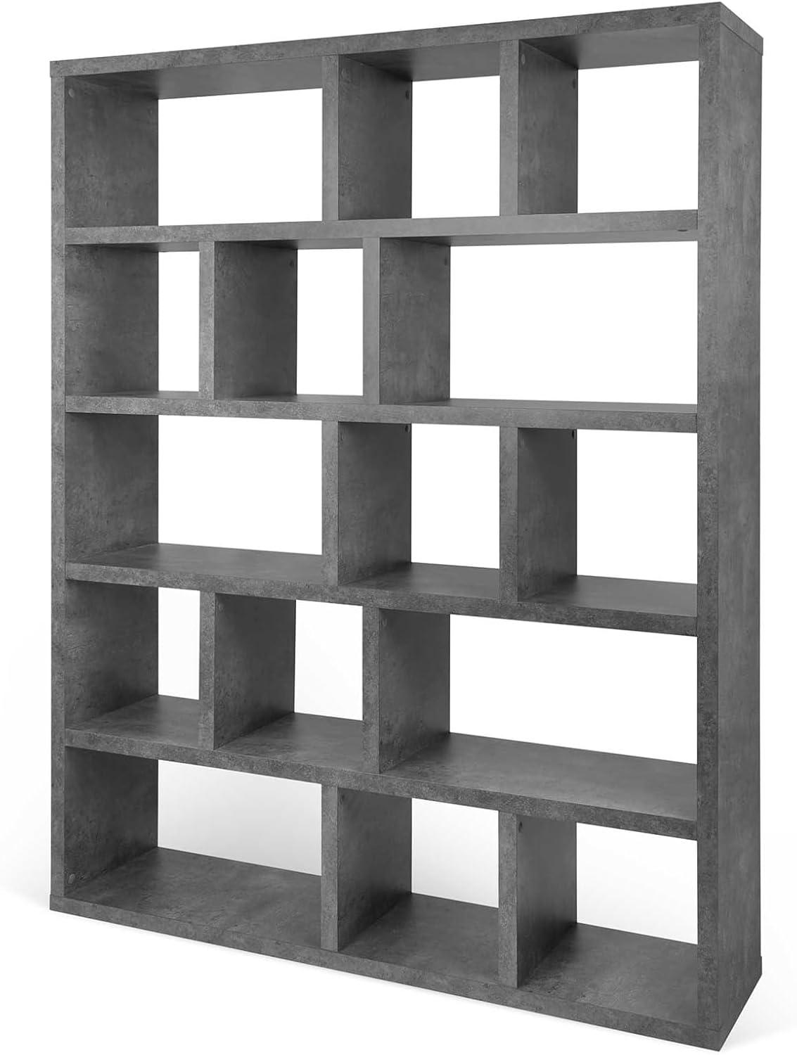 Berlin 5-Tier Wide Bookcase with Concrete Finish and Cubbyholes