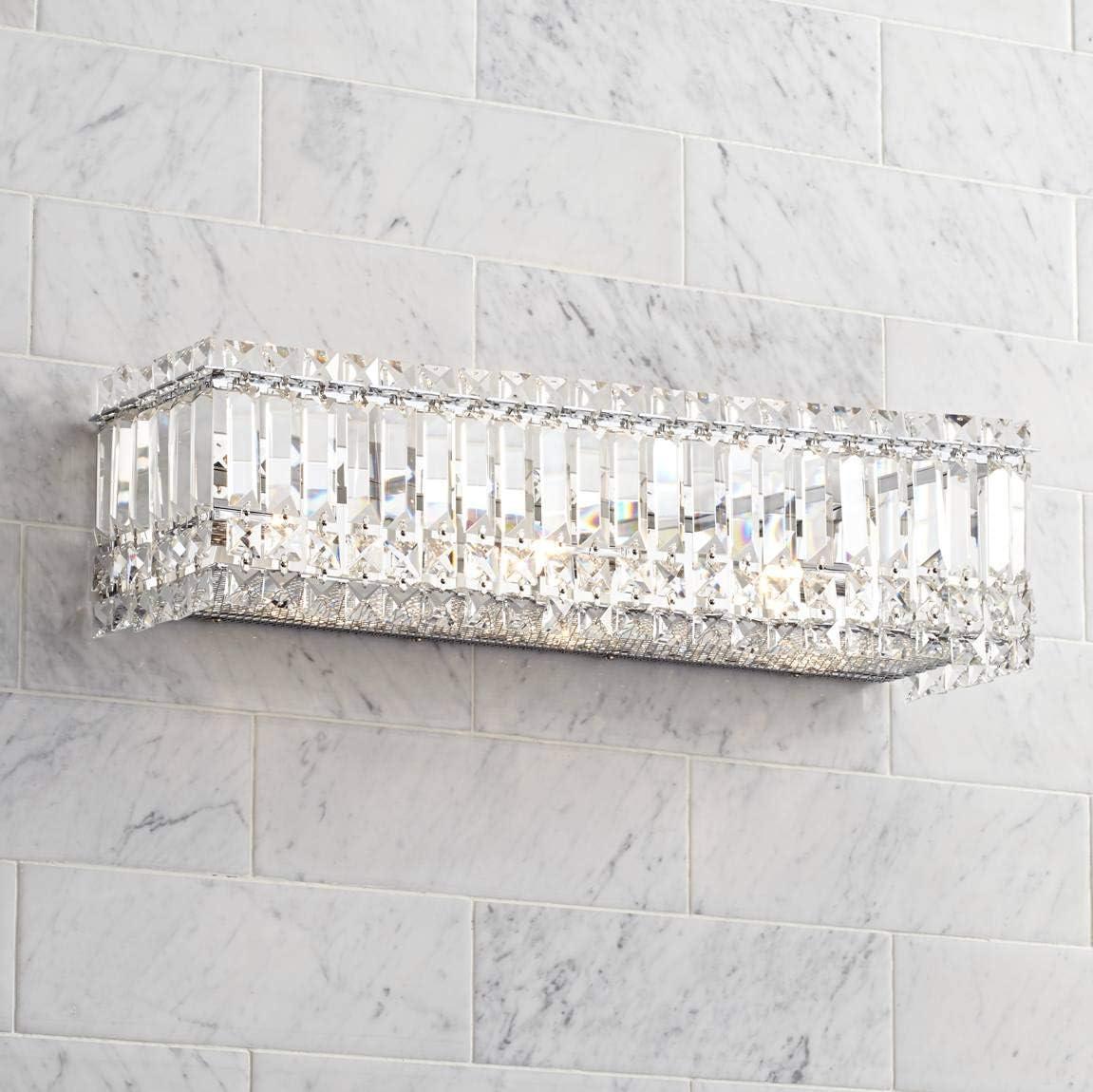 Elegant Crystal Rods 23" Chrome Wall Light Bar for Luxe Vanity Sparkle