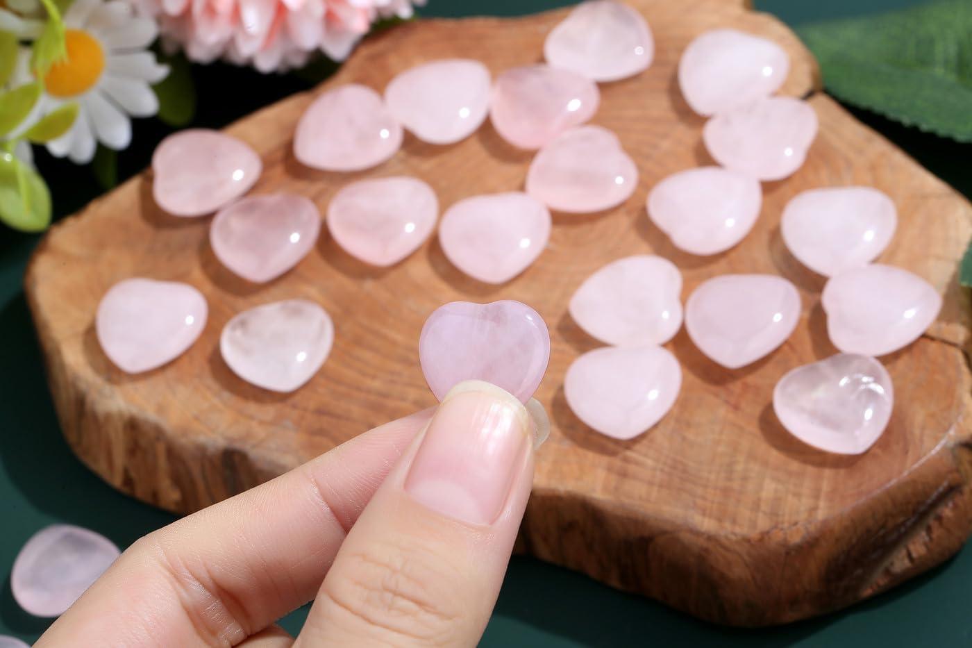 20-Piece Pink Rose Quartz Heart-Shaped Healing Stones Set