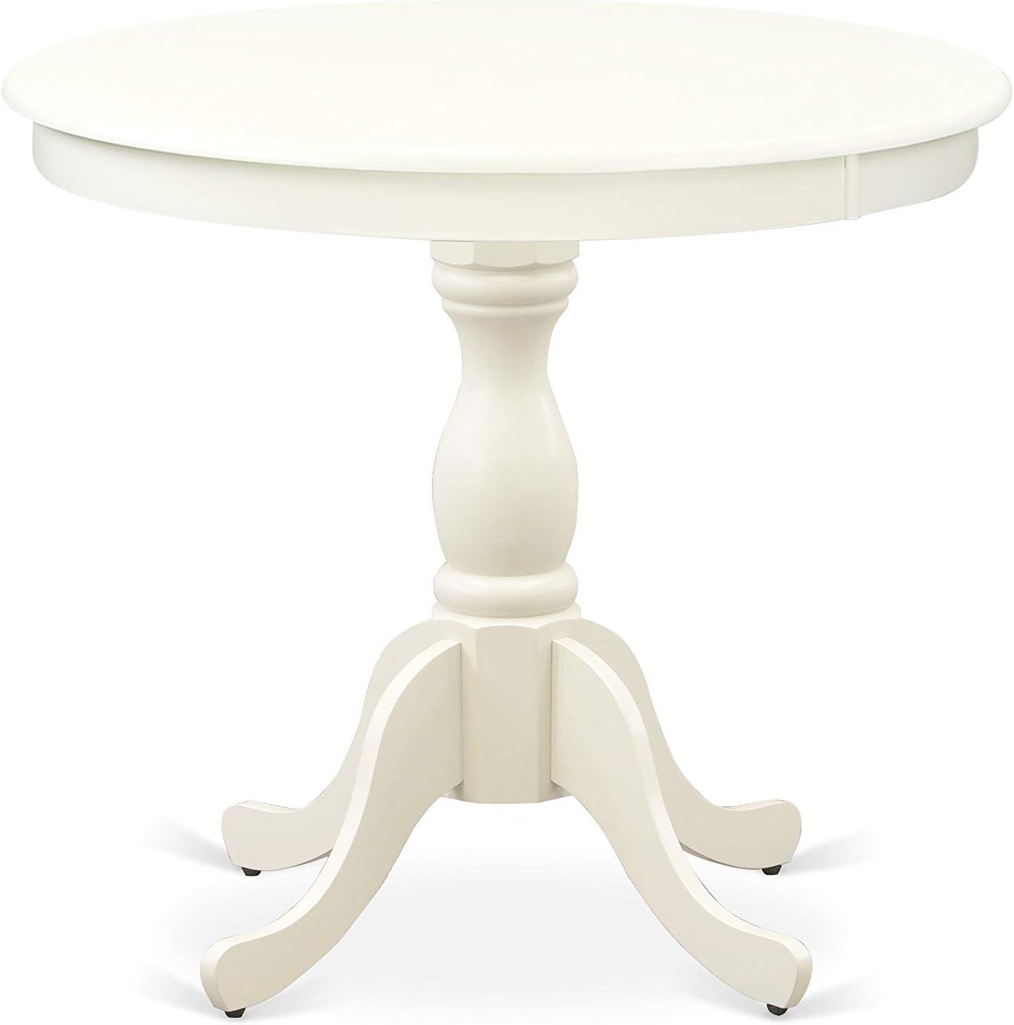 Linen White Round Dining Table Set with Tufted Chairs