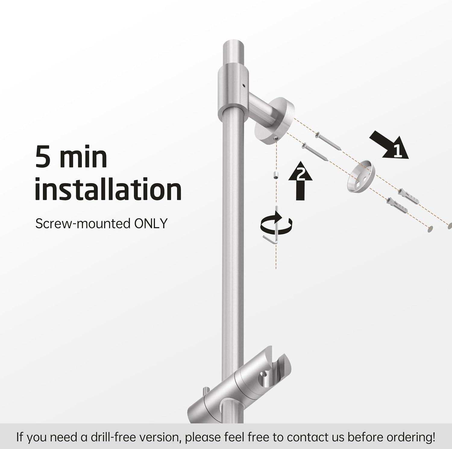 KES Shower Slide Bar 30-Inch Adjustable Shower Head Holder Drill-Free Mounted Brushed Finish