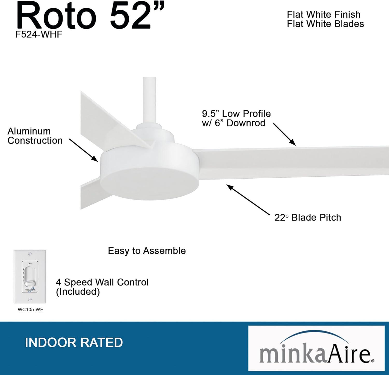 52" Minka Aire Modern 3 Blade Indoor Ceiling Fan Flat White for Living Room Kitchen Bedroom Family Dining Home House Office