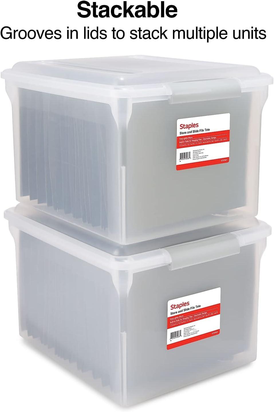 Staples Store & Slide Plastic File Box Latching Letter/Legal Size Clear (140167/139997)