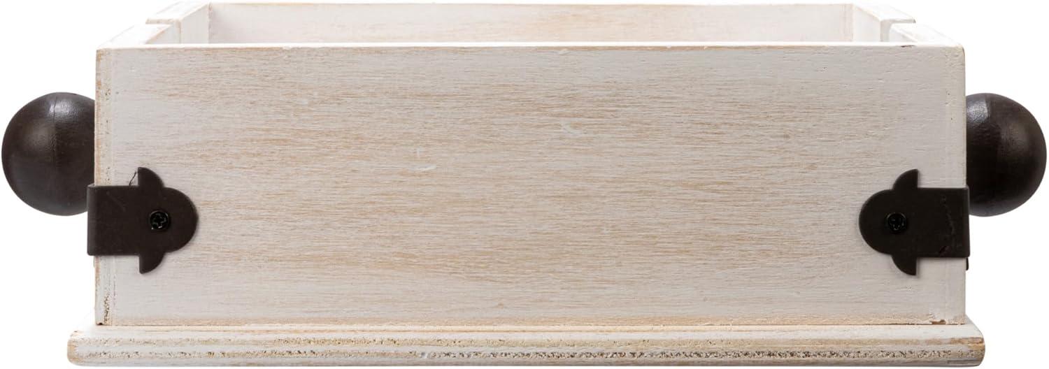 Creative Co-Op Farmhouse Square Wood and Metal Napkin Holder, Whitewashed Finish