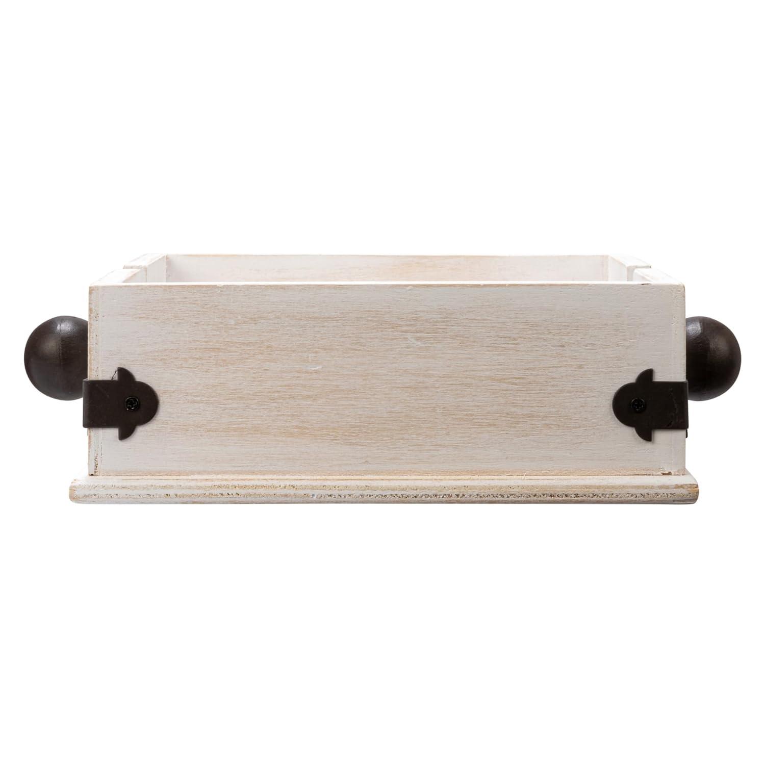 Creative Co-Op Farmhouse Square Wood and Metal Napkin Holder, Whitewashed Finish