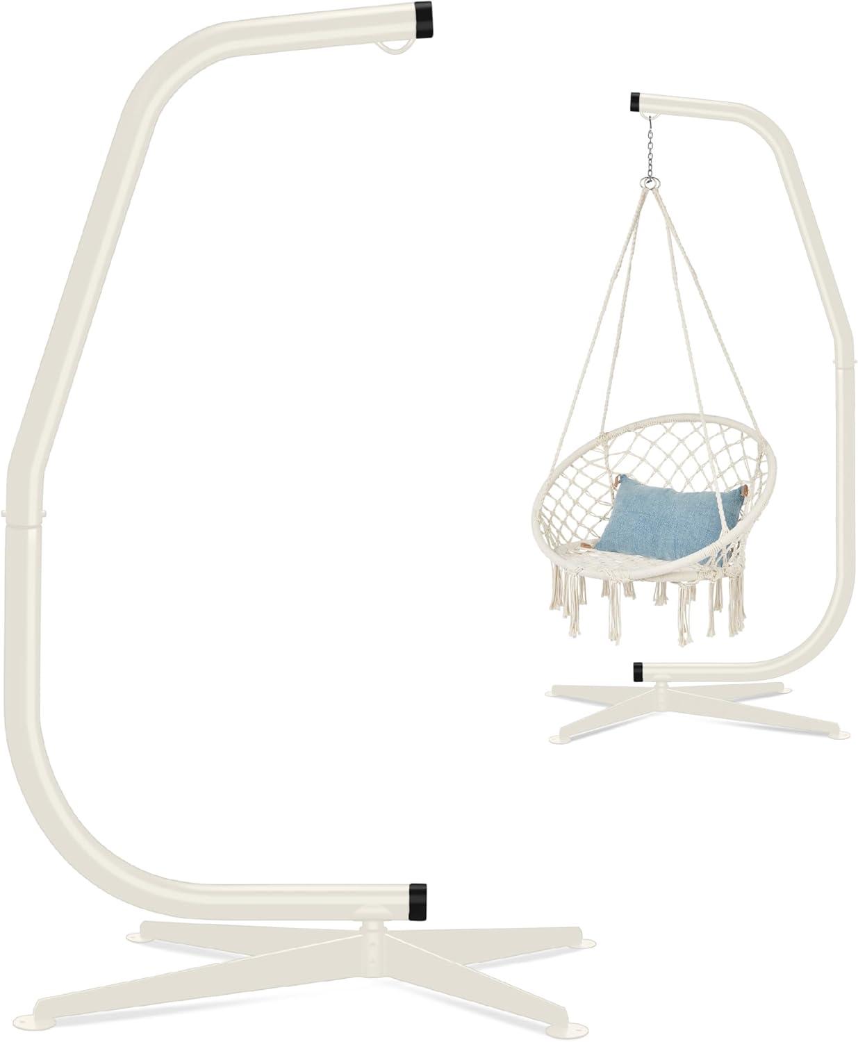 Best Choice Products Metal Hanging Hammock C-Stand for Chair/ Weather-Resistant Finish, Offset Base - Stand Only - Beige