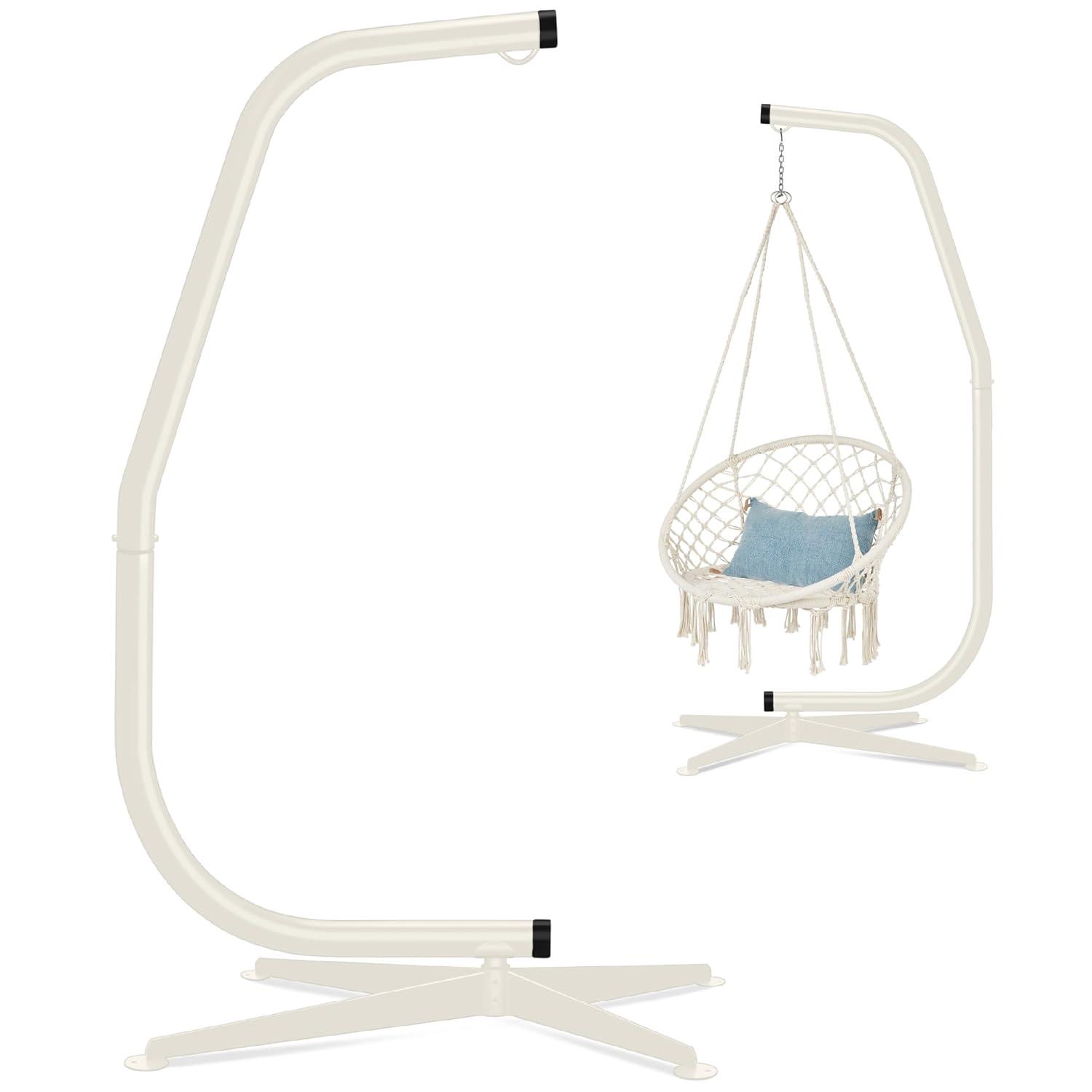 Best Choice Products Metal Hanging Hammock C-Stand for Chair/ Weather-Resistant Finish, Offset Base - Stand Only - Beige