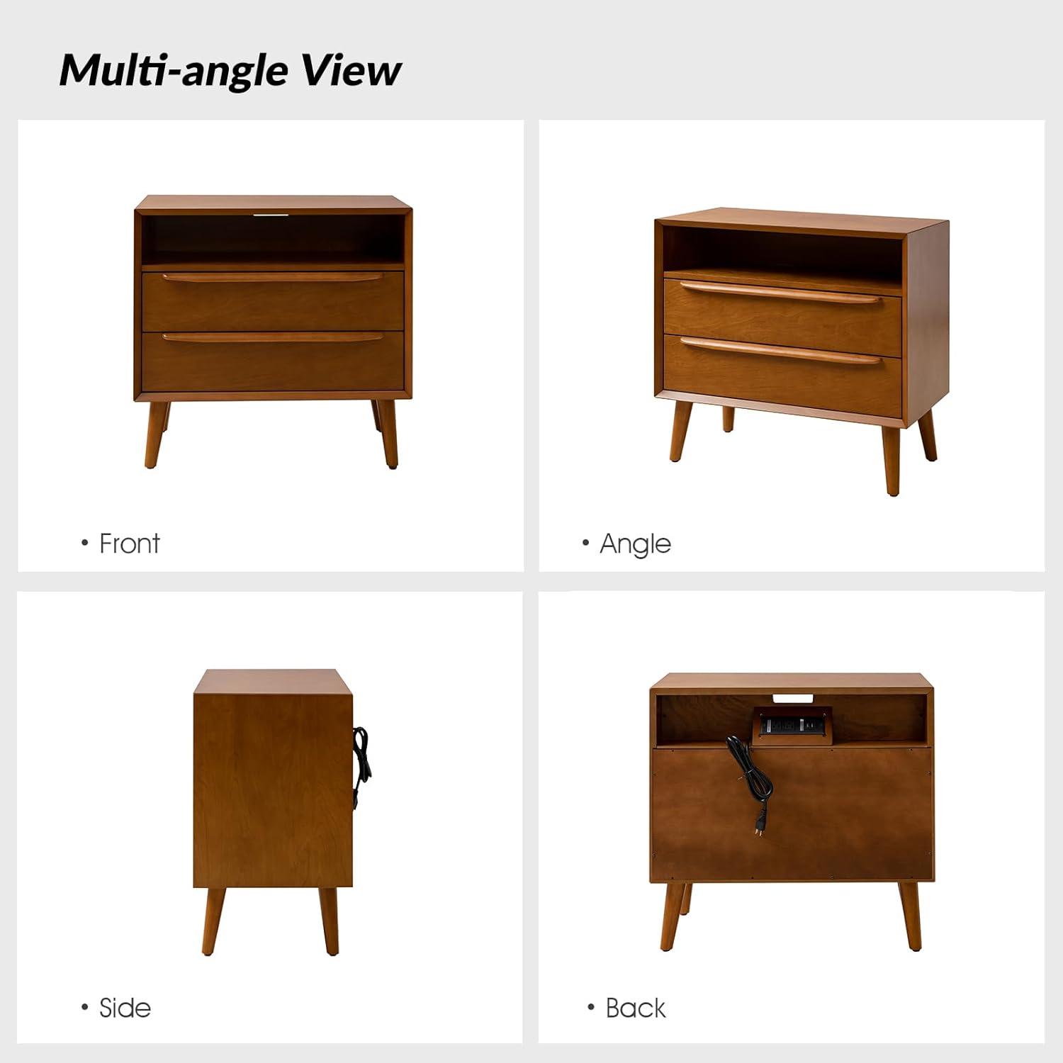 Acorn Mid-Century Modern 2-Drawer Nightstand with Charging Station