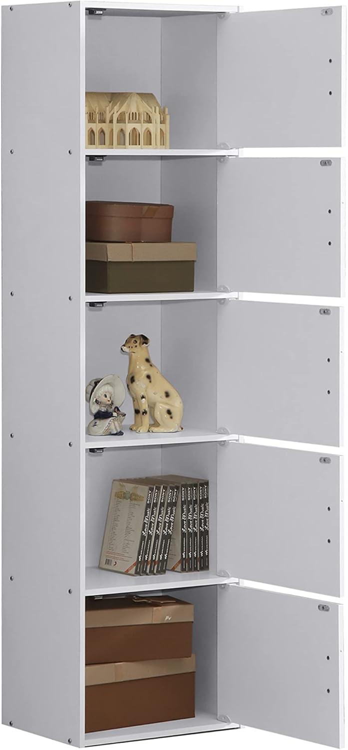 Hodedah HID5 High Quality 5 Shelf Home, Office, and School Enclosed Organization Storage 59 Inch Tall Slim Bookcase Cabinets