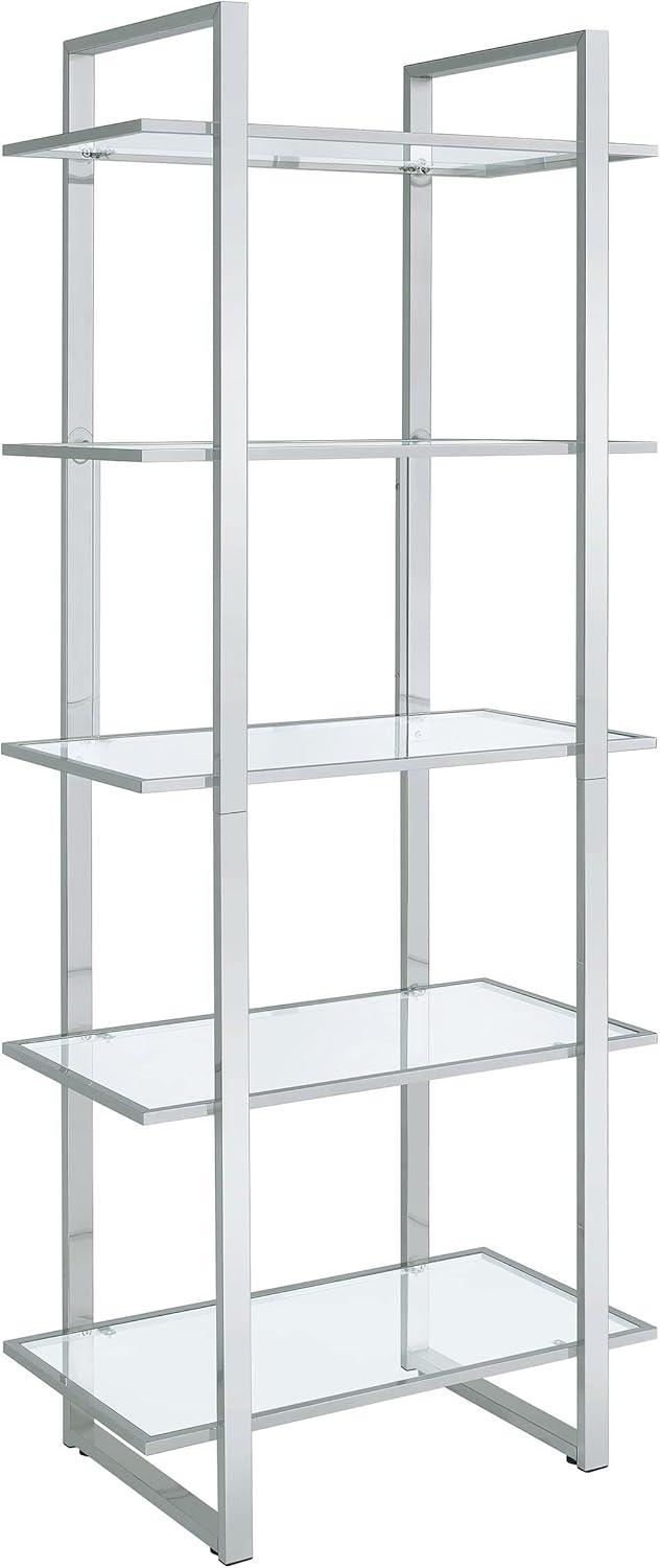 79" Hartford 5 Shelf Bookcase with Glass Shelves Chrome - Coaster