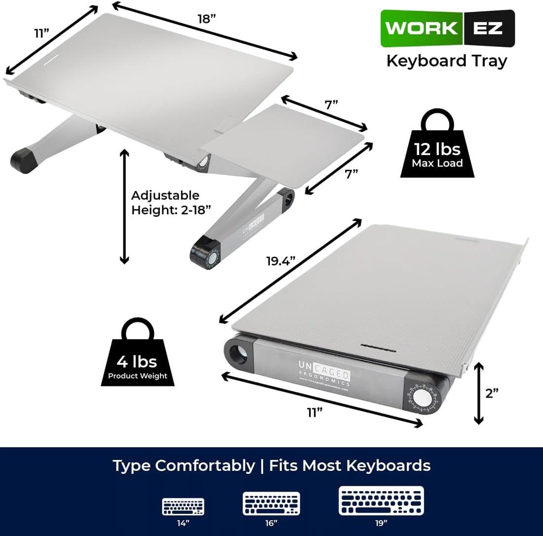 WorkEZ Adjustable Keyboard Stand for Desktop Computer Keyboard Riser for desk Keyboard and Mouse Riser for Standing Adjustable Keyboard and Mouse Stand aluminum ergonomic keyboard tray keyboard shelf