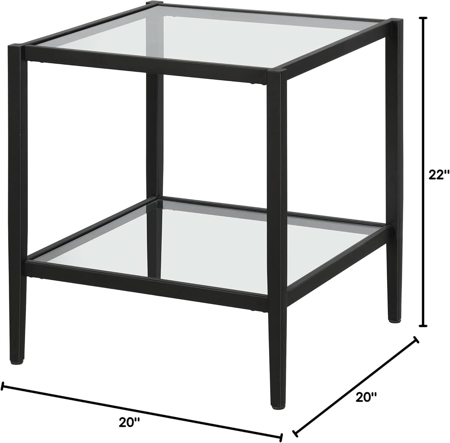 Evelyn&Zoe Hera 20" Wide Square Side Table with Glass Shelf, Blackened Bronze