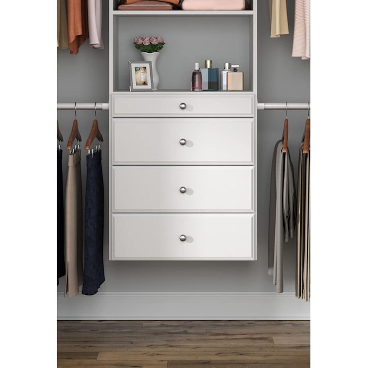 Easy Track Wood Laminate Deluxe Closet Organizer with Shelves and Drawers, White