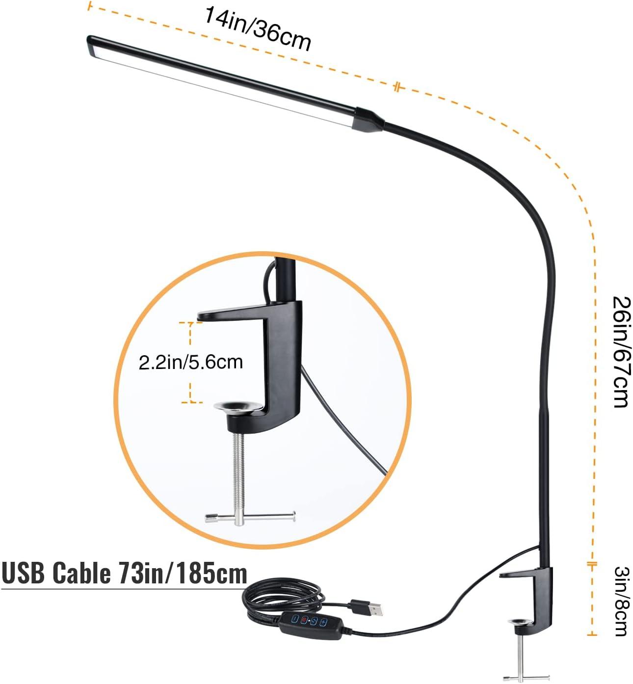 Black Adjustable LED Clip-on Desk Lamp with USB Cord