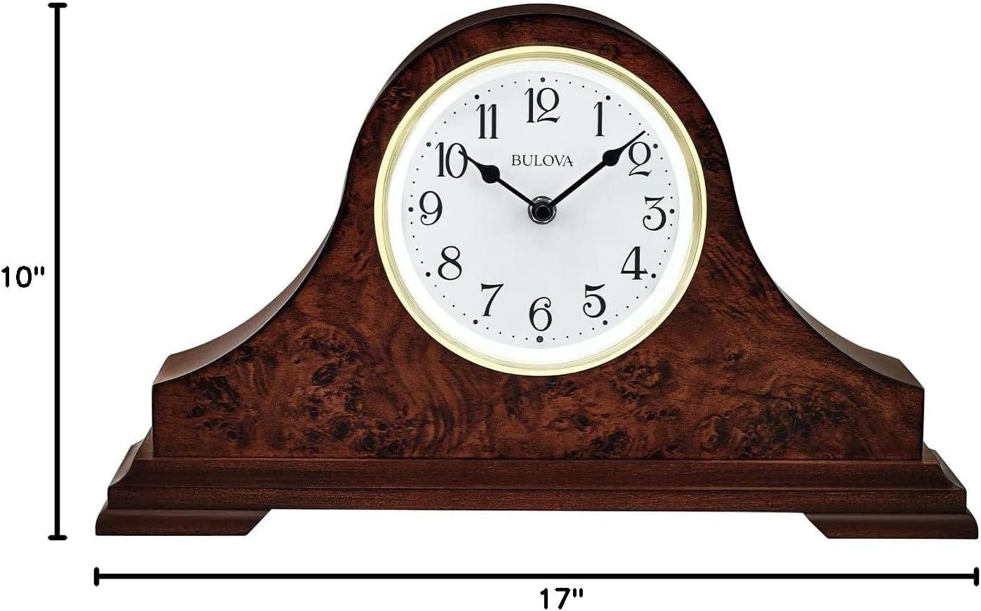 Bulova Chandler Lighted Mantel Clock, Model B1853 | Elegant Design | Illuminated Dial | Quartz Movement | Cherry Wood Finish | Battery Operated