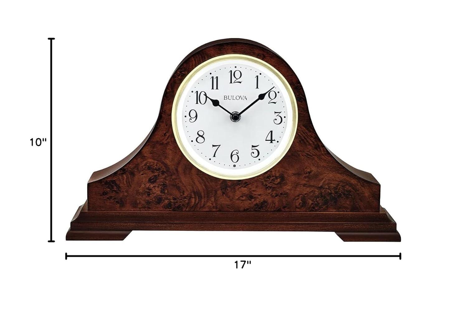 Bulova Chandler Lighted Mantel Clock, Model B1853 | Elegant Design | Illuminated Dial | Quartz Movement | Cherry Wood Finish | Battery Operated