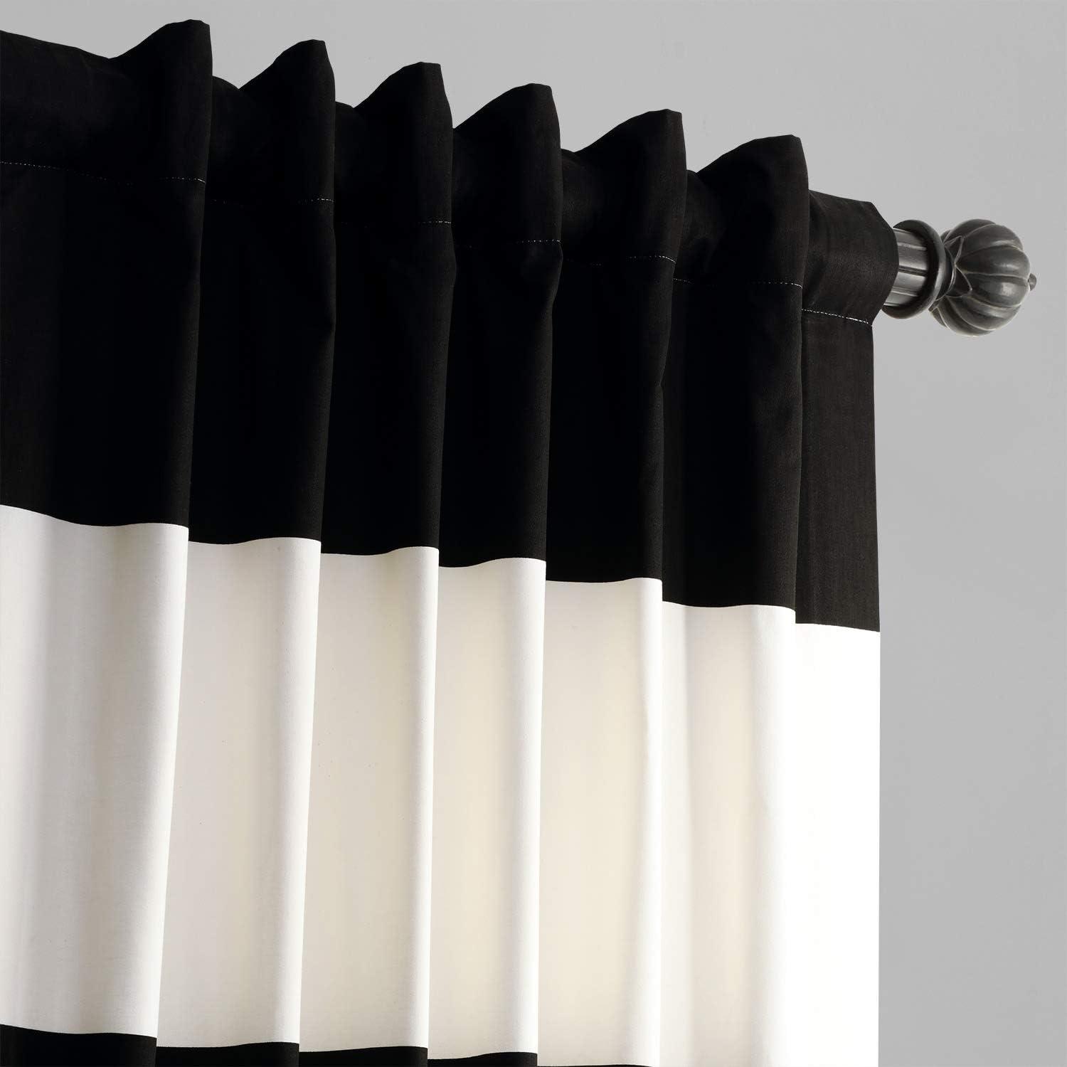 Onyx Black & Off White Horizontal Stripe Curtain (1 Panel), Onyx Black & Off White, 50W X 96L