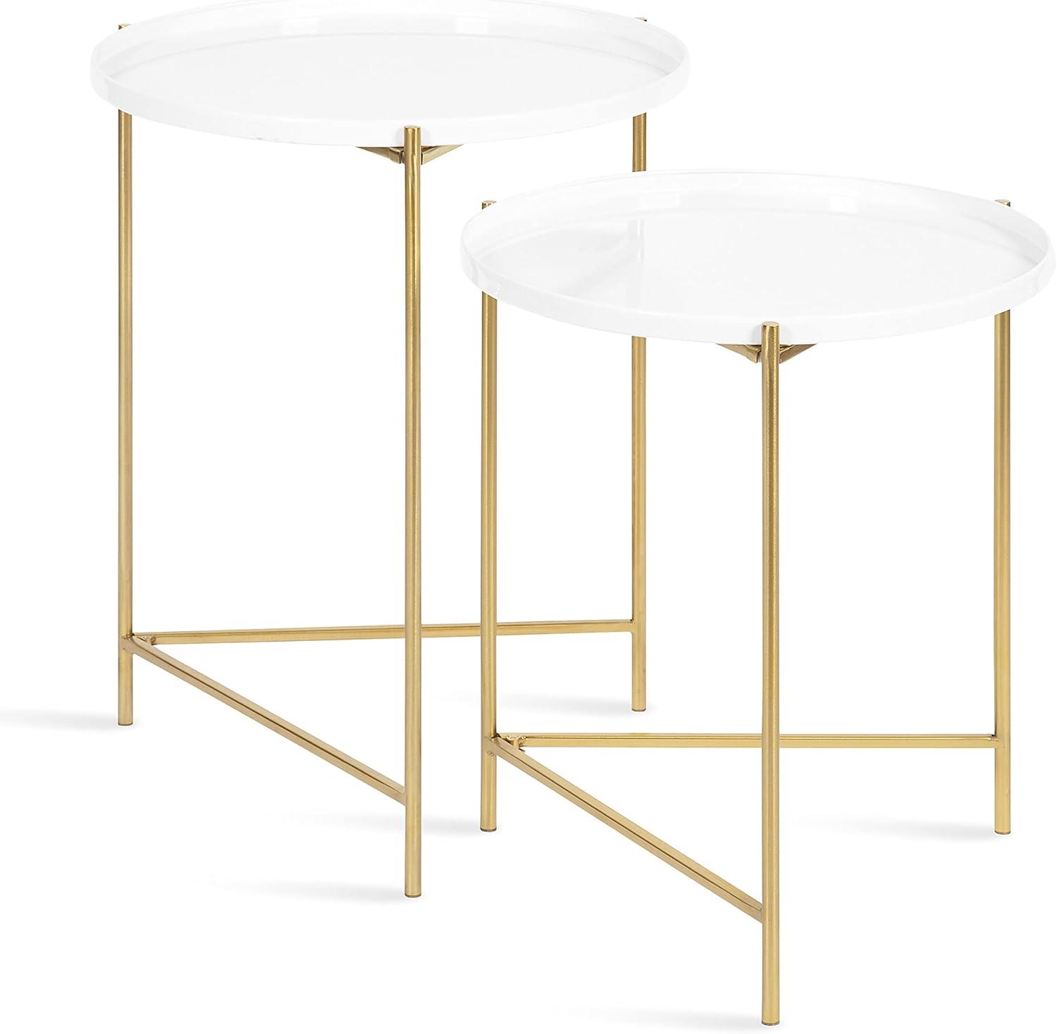 Kate and Laurel Ulani Round Metal Nesting Table, 2 Piece, White and Gold