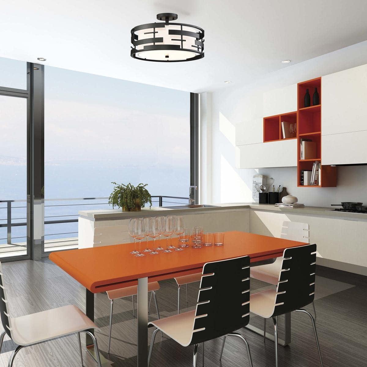 Lansing 16'' Black Drum Semi-Flush Mount Light