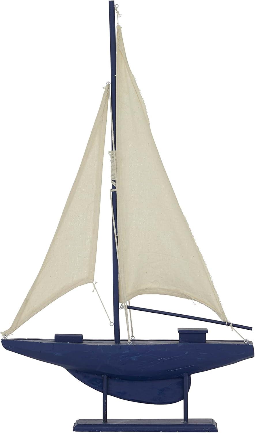 17" x 28" Dark Blue Wood Sail Boat Sculpture with Lifelike Rigging, by DecMode