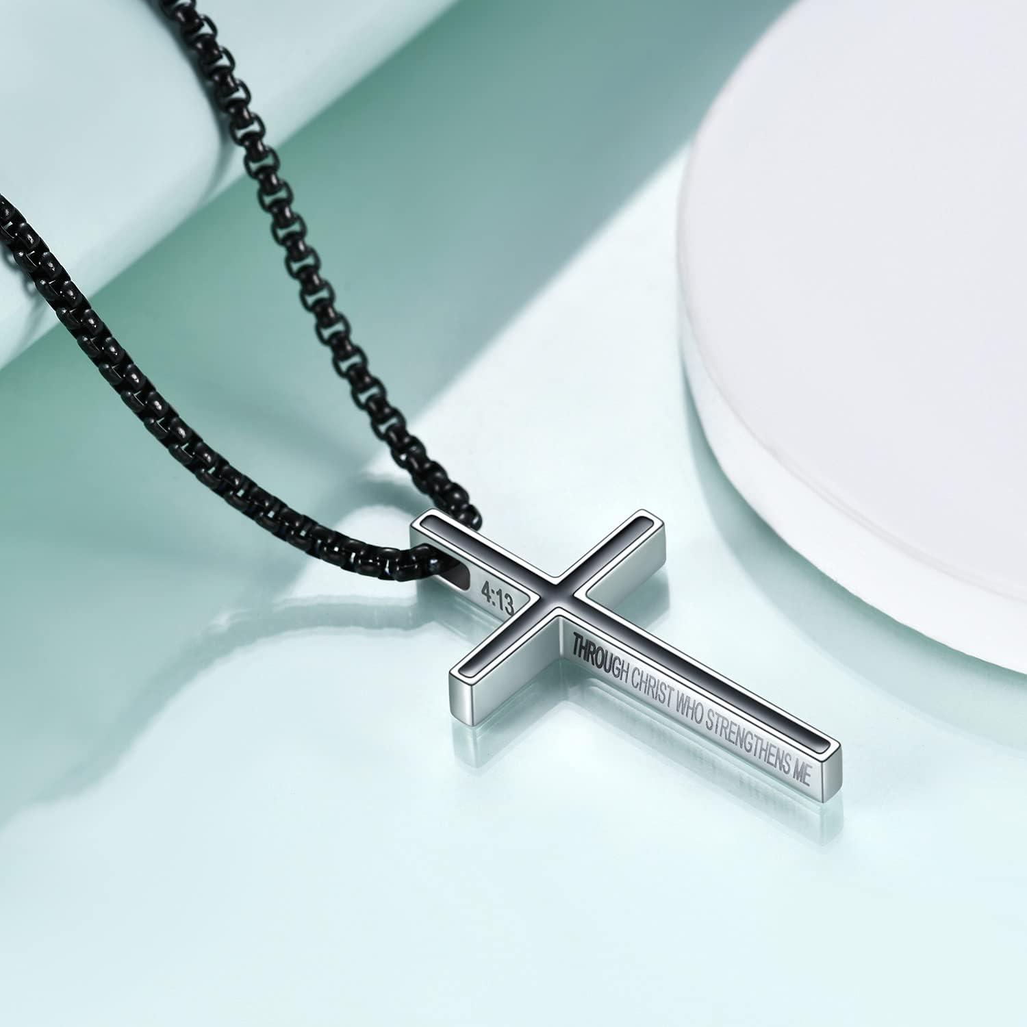 Philippians 4:13 Cross Pendant Necklace, I CAN DO ALL THINGS Bible Verse Stainless Steel Necklace Confirmation Jewelry Gifts