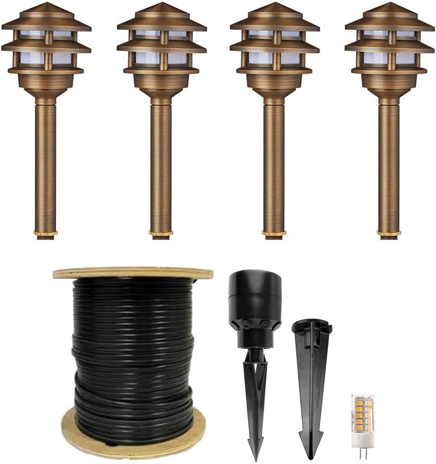 VOLT 3-Tier Pagoda Brass Path Light Kit (4-Pack)