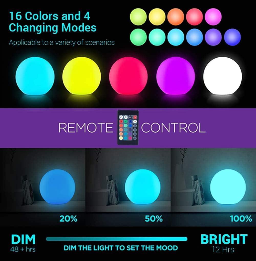 LOFTEK 8-inch LED Night Light Ball: 16 RGB Colors and Dimmable Globe Light with Remote, Upgraded Folding Handle, Seamless Matte Housing, Rechargeable IP65 Floating Pool Light, for Nursery or Decor