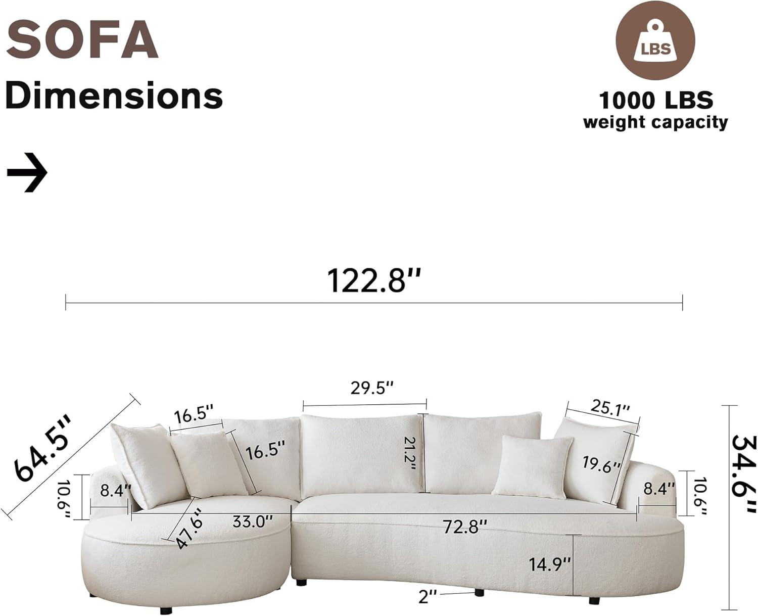Excellent Future 122.8" Curved Sofa Modern Curved Couch Living Room Modular Sectional Sofa