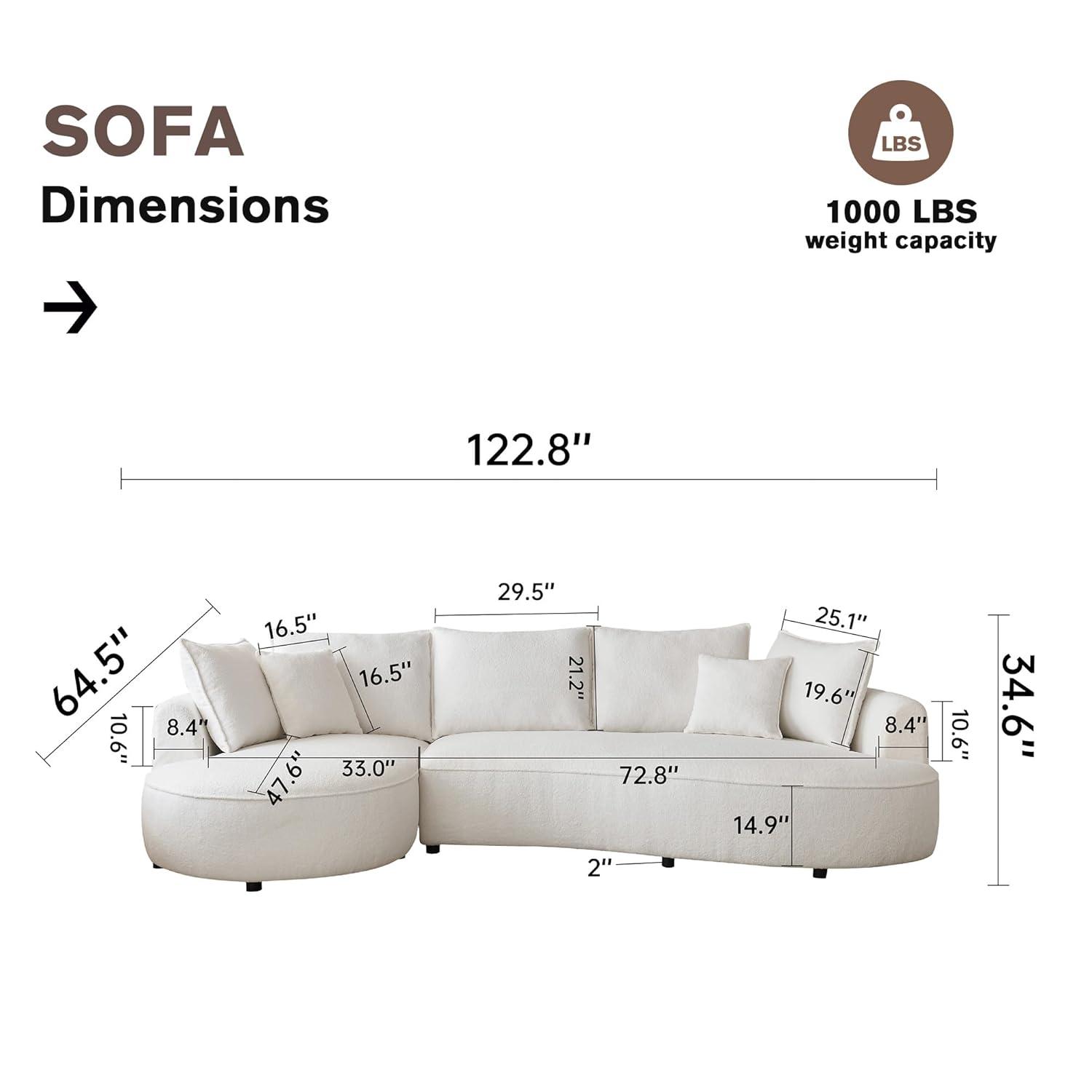 Excellent Future 122.8" Curved Sofa Modern Curved Couch Living Room Modular Sectional Sofa