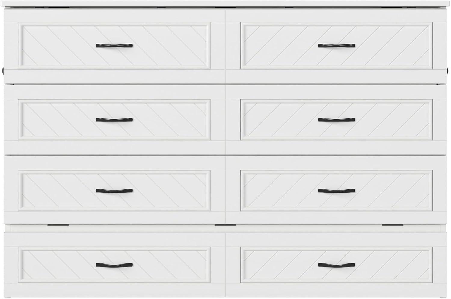 AFI Alpine Queen Wood Murphy Bed Chest with Mattress and Built-in Charger, White