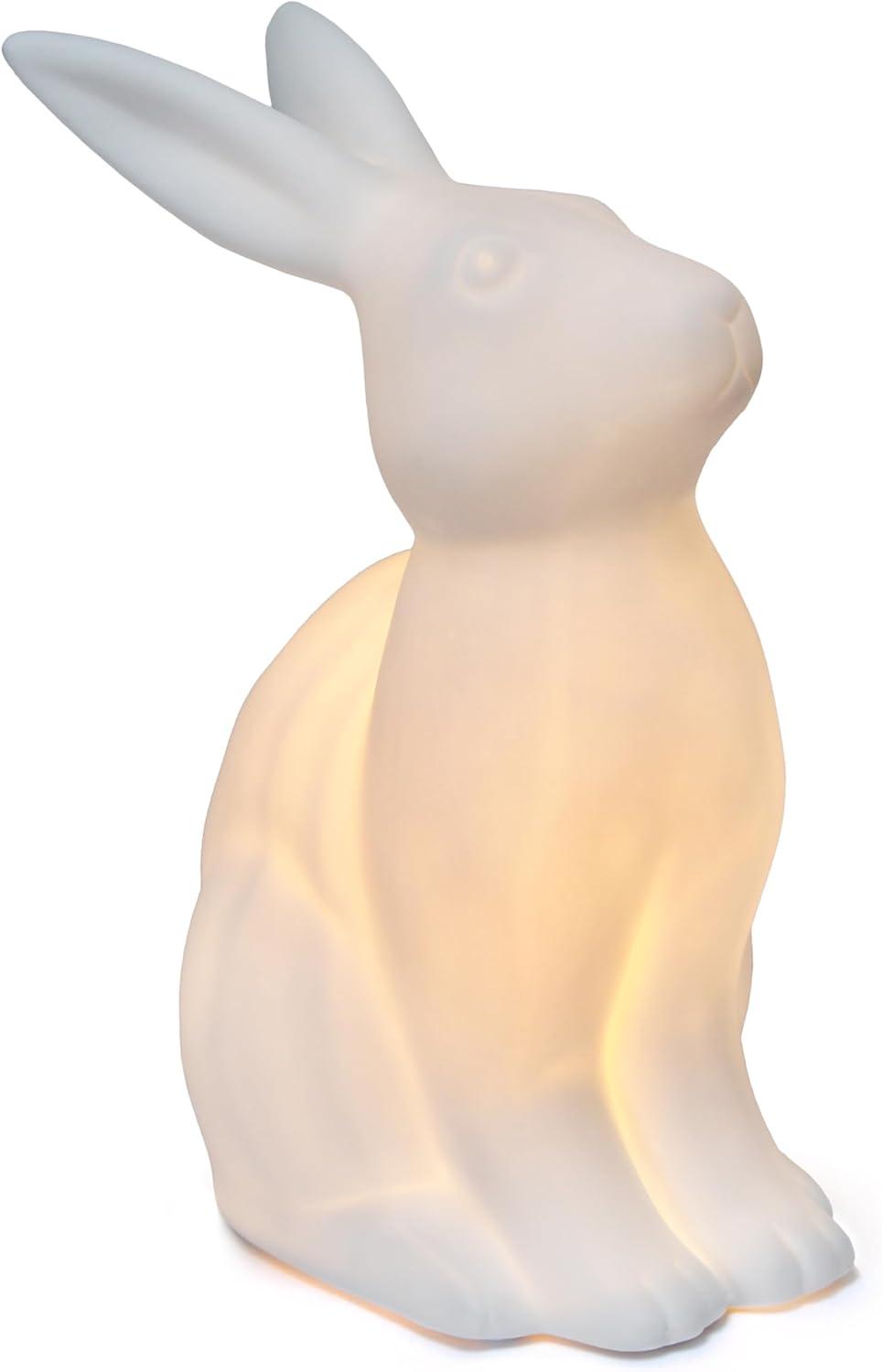 Gracie Oaks Creekwood Home 10.43" Glowing Ceramic Bunny Rabbit Light, For Home Décor, Nightstand, End Table, Entryway, Bookshelf, Kid's Room, White