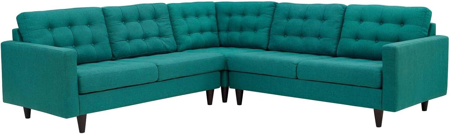 Modway Empress Upholstered Fabric Corner Sectional Sofa in Teal Blue