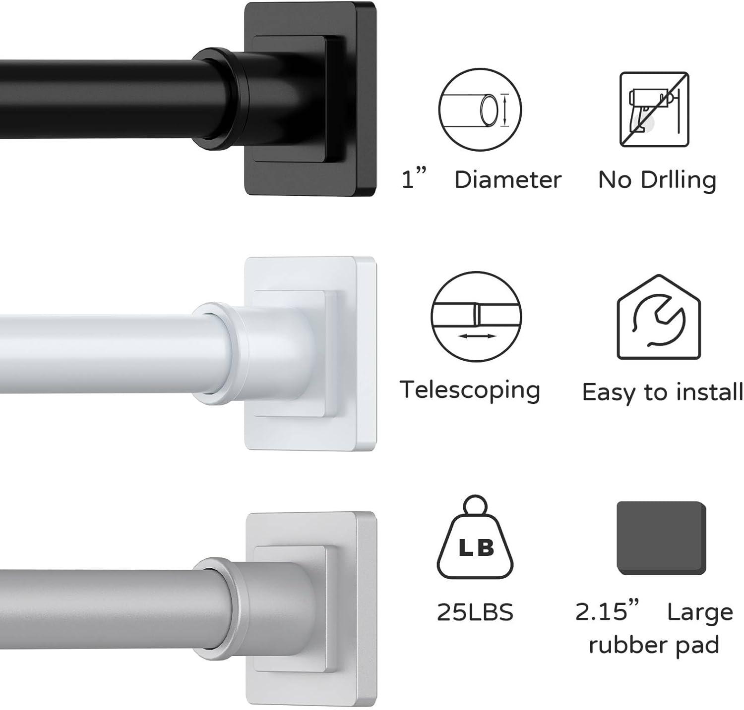 Matte Black Adjustable Tension Shower Curtain Rod Kit