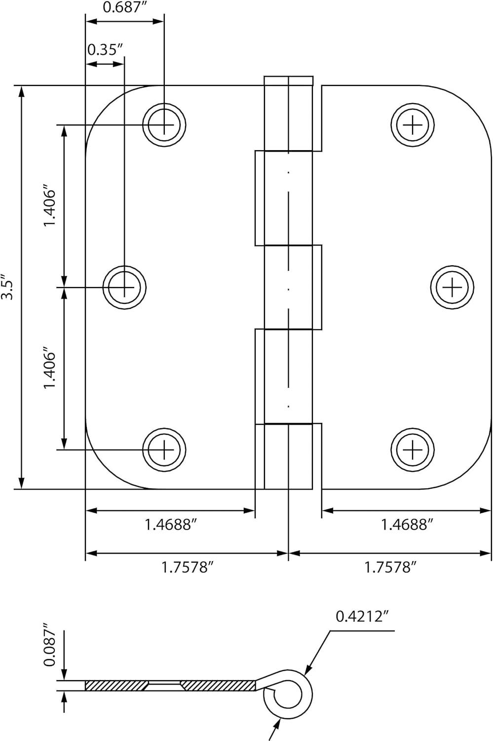 Satin Nickel 3-1/2" Steel Door Hinges, 2-Pack