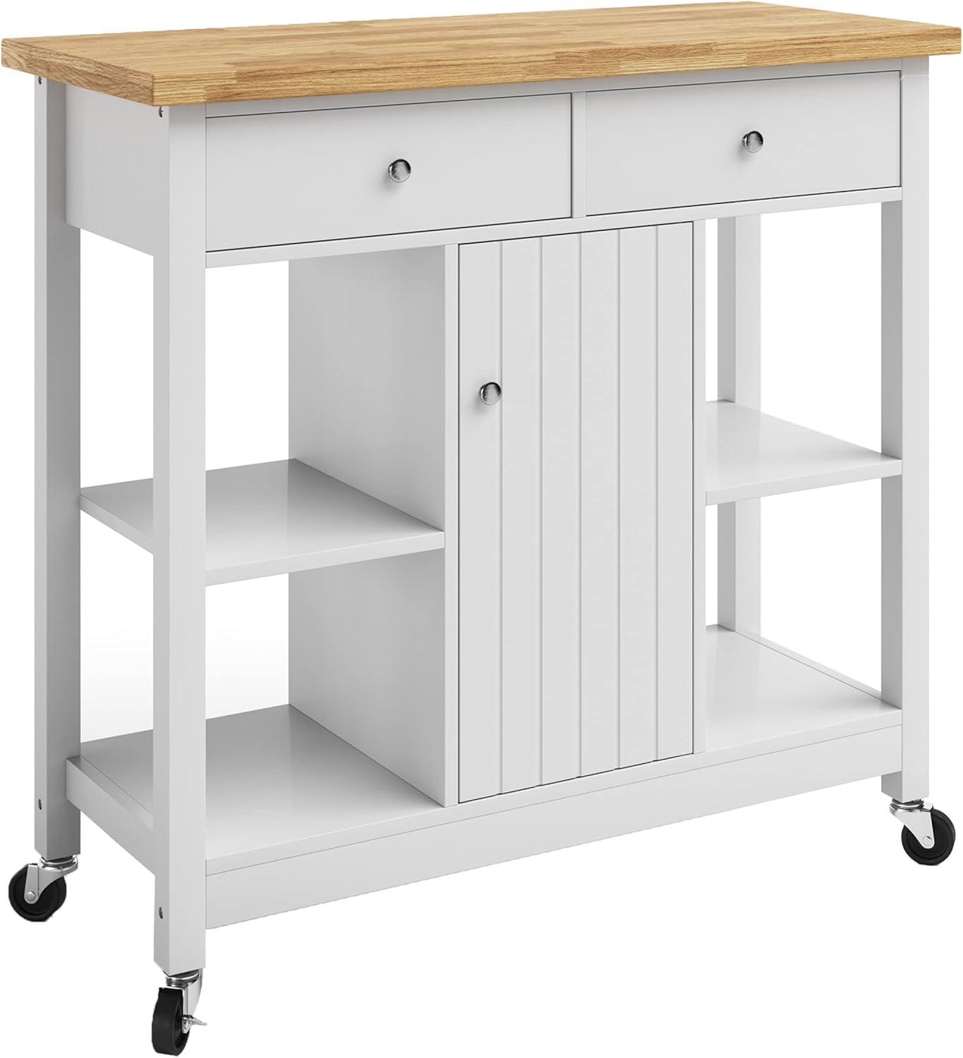 Kitchen Island with Drawers – Rolling Cart with Locking Casters – Use as Coffee Bar, Microwave Stand, or Shelves for Storage by Lavish Home (White)