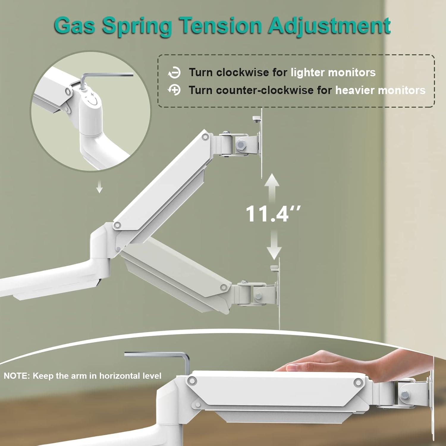 White Triple Monitor Desk Mount with Gas Spring Arm