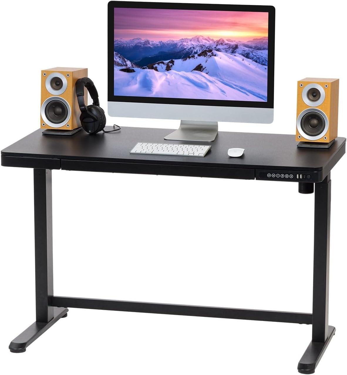 Black Adjustable Height Standing Desk with USB Port and Drawer